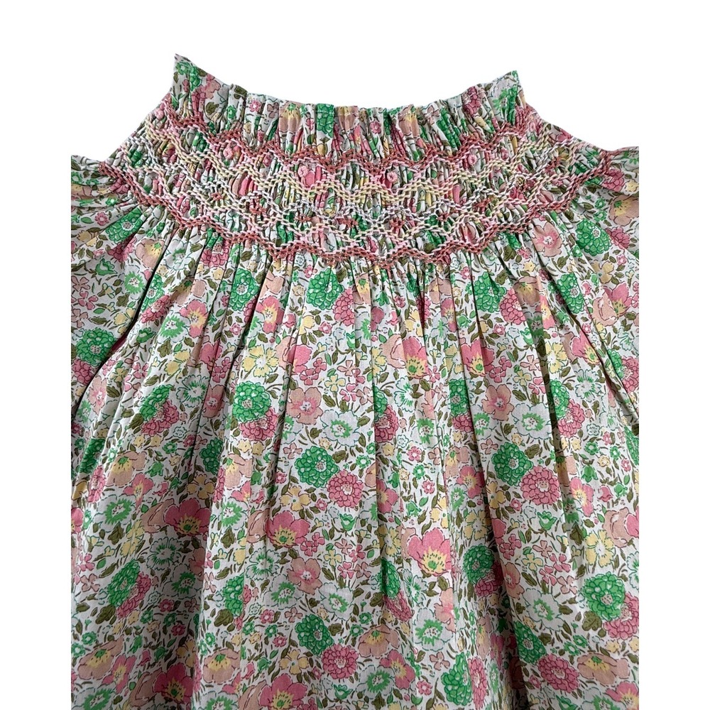 Bonpoint Liberty Floral Smocked Blouse Girls Size 14A Petal Embroidered Cotton - Picture 2 of 14
